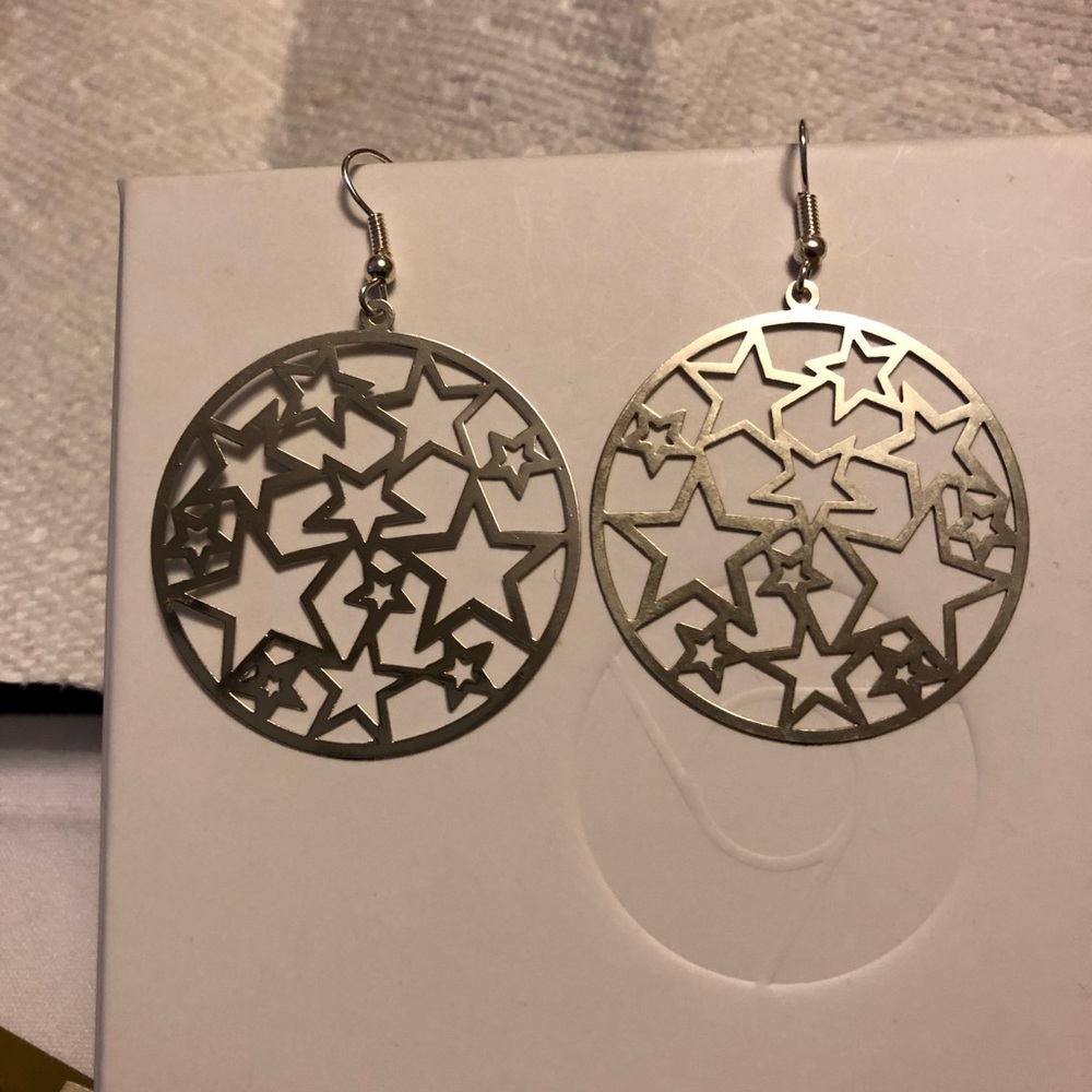 Silver Hoop Earrings, 3”